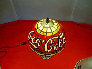 Vintage Coca Cola Plastic Shade Tiffany Style Lamp Stained Glass Look Coke Bar 3
