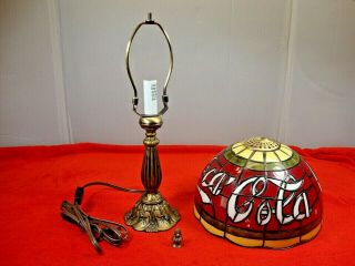 Vintage Coca Cola Plastic Shade Tiffany Style Lamp Stained Glass Look Coke Bar 5