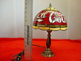 Vintage Coca Cola Plastic Shade Tiffany Style Lamp Stained Glass Look Coke Bar 8