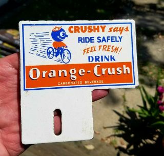Drink Orange Crush Soda Pop Porcelain License Plate Topper Sign Crushy Bike Coke