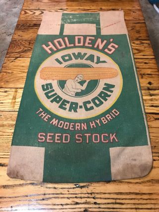 Holden’s Iowa Hybrid Seed Corn Sack Williamsburg Iowa Bag Cloth Farm Feed