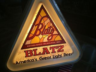 Vintage BLATZ BEER Lighted SIGN BAR Triangle Milwaukee 3