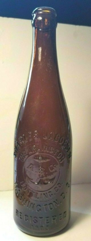 1903 Brown Embossed Charles Jacobson Heurich Brewring Co Bottle Washington,  Dc