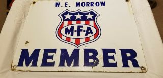 Vintage Porcelain Mfa Sign Made For Agriculture W.  E.  Morrow