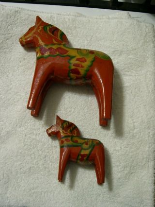 Vintage Pair Dala Swedish Carved Wooden Horses/ Signed Ollson