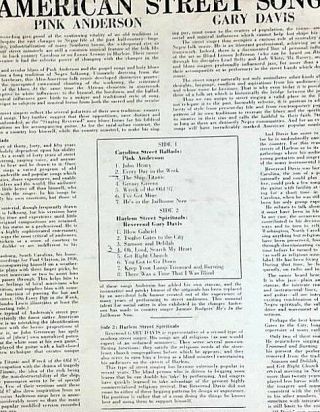 Rev.  Gary Davis Pink Anderson (Riverside Vinyl RLP 12 - 611) American Street Songs 5