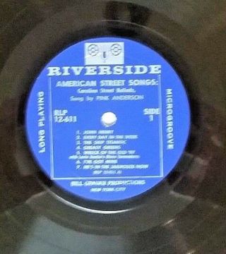 Rev.  Gary Davis Pink Anderson (Riverside Vinyl RLP 12 - 611) American Street Songs 6