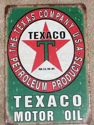 Texaco Motor Oil Petroleum Products Green Red Star Metal Tin Sign Vintage Garage