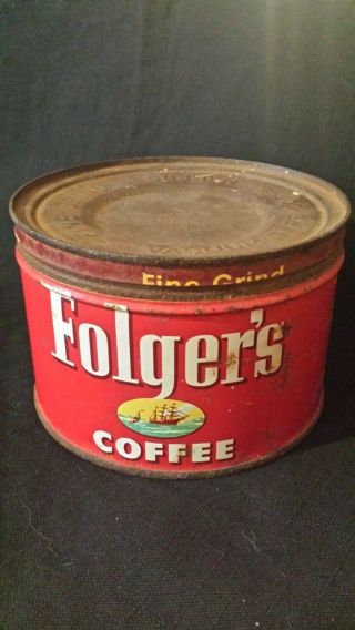 Folgers 1952 Coffee Can Vintage 1 Lb.  Tin Small Ship