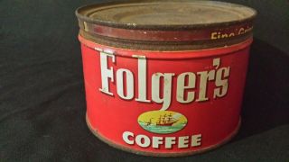 Folgers 1952 Coffee Can Vintage 1 Lb.  Tin Small Ship 4