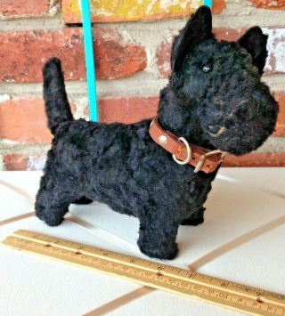 Vintage Wooly Excelsior Filled Scottish Terrier Dog - Black Shoe Button Eyes