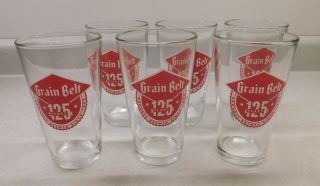 Set Of 6 Grain Belt Beer 16oz Pint Glasses 125 Years