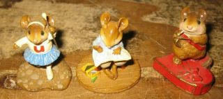 3 Wee Forest Folk Figurines - Majorette - Cupid Mouse - Struggling Artist