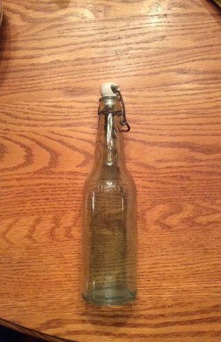 Vintage Adam Scheidt,  Norristown,  Pa Aqua Glass Beer Bottle With Porcelain Top