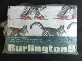 Kliban Cat Burlington Queen Flat Bed Sheet Vintage In Package