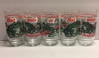 Vintage Budweiser King Of Beers Set Of 5 Bud Weis Er 1995 Frog Glasses