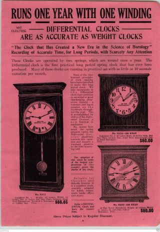 1913 Paper Ad One Winding Year Long Differential Wall Regulator Clock Car Auto