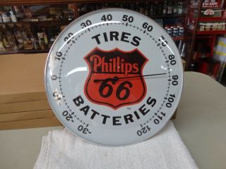 Phillips 66 Oil Company Thermometer Licensed Tires Batteries 12 " Glass Lens