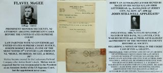 Law Partner Nj Governor Us Supreme Court Justice Bedle Mcgee Letter Signed 1898