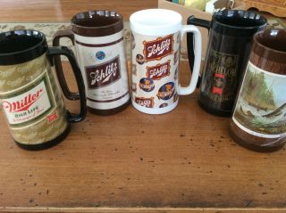 Vintage Thermo Serv Miller High Life,  Schlitz,  Michelob Beer And Fishing Mugs
