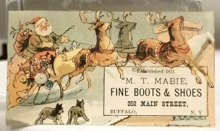 Brown Suited Santa,  In Sleigh,  Reindeer.  M.  T.  Mabie.  Buffalo,  Ny.  Boots,  Shoes