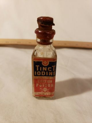 Antique With Cork Tincture Of Iodine Medicine Bottle W Label Piece