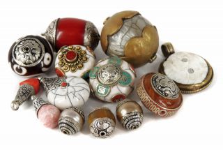 13 Tibetan Beads Pendants Repoussee Grabbag Was $29.  00