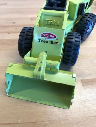 TONKA Vintage TRENCHER LIME GREEN Pressed Steel with front dump / back scoop 5