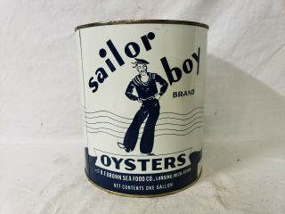Vintage Sailor Boy Brand Oyster Tin Gallon R F Brown Md 96 G