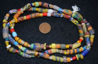 Mixed European And Krobo Sand - Cast Trade Bead Strand,  Color,  Diverse,  Color 36 "