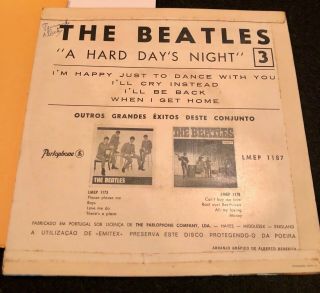 The Beatles 1964 A Hard Day ' s Night 3 Portugal EP w/ Laminated SLEEVE Rarest 3