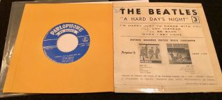 The Beatles 1964 A Hard Day ' s Night 3 Portugal EP w/ Laminated SLEEVE Rarest 4