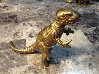 Metal Brass Dinosaur Figurine Vintage Old T Rex 4 3/8 In.  X 5 3/4 Decor Paper Wt