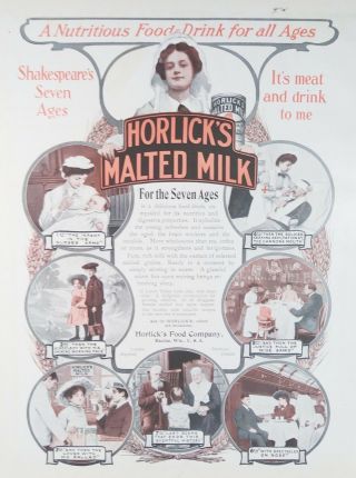 Antique 1900 Kitchen Horlicks Malted Milk 1904 Large Color Photo Print Ad Poster
