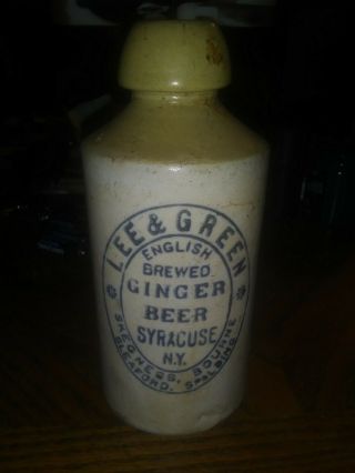 Ginger Beer Bottle Lee & Green Syracuse Ny Stoneware Stone Pottery Antique