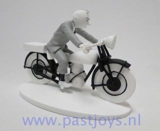 Rare Resin Moulinsart Tintin On Motor Statue Motorcycle Black & White