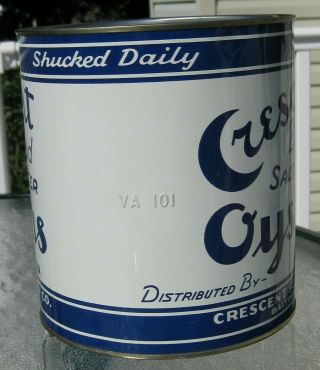 Vtg 1 Gallon Crescent Brand Oyster Tin / Can With Lid - Baltimore,  MD - VA 101 3