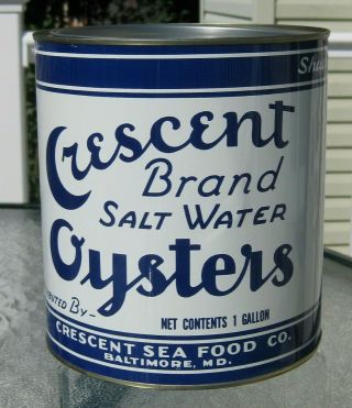 Vtg 1 Gallon Crescent Brand Oyster Tin / Can With Lid - Baltimore,  MD - VA 101 4