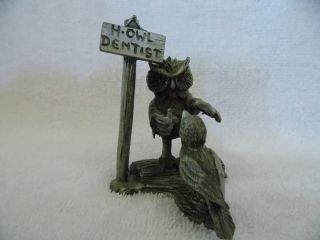 H Wilson Pewter " H Owl Dentist " Figurine Owl Dentist On Bird