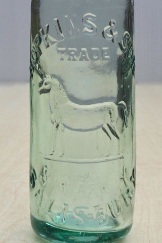 Vintage C1920s Hopkins Salisbury Wiltshire Horse Pict Cyl Mineral Water Bottle