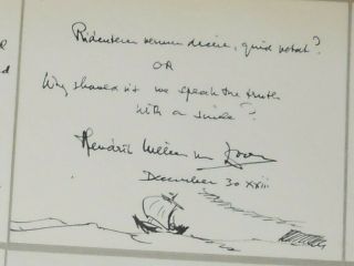 1923 Autograph Hendrick Willem Van Loon Author Writer Art Ship Drawing Gold