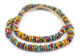 Cape Coast Fused Rondelle Recycled Glass Beads 11mm Ghana African Multicolor