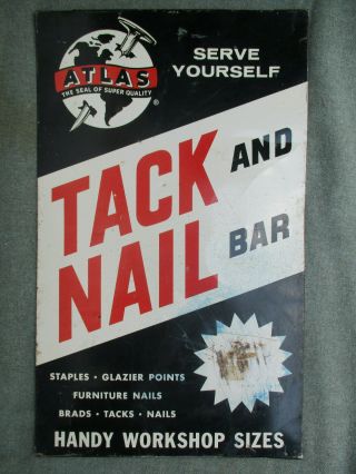 Vintage Atlas Tack & Nail Tin Sign From Hardware Country General Store