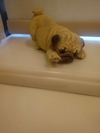 Fawn Pug Dog Figurine W/butt Up In The Air Ready To Play - Sweet Face & Glass Eyes