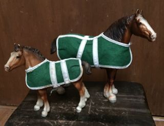 Breyer Clydesdale Mare & Foal With Felt Blankets - Vintage