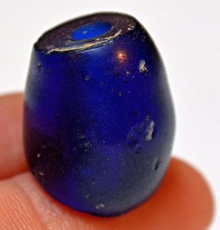 Large Antique European Dark Blue Mandrel Wound Glass Bead Found African Trade