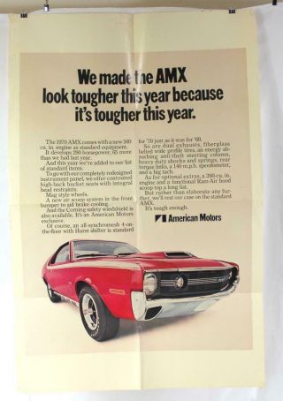 Rare 1970 Amx Dealer Poster
