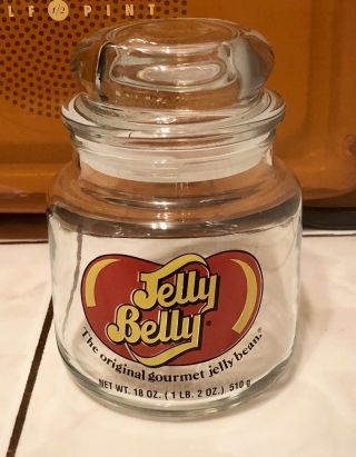 Jelly Belly Jellybean Glass Jar With Lid.  Collectable Souvenir Candy Jar