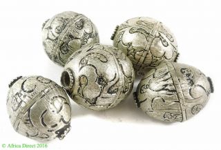 5 Tibetan Silver Repoussee Round Beads Loose Was $15.  00