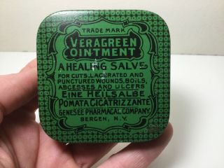 Vintage Veragreen Ointment Healing Salve Advertising First Aid Medical Tin